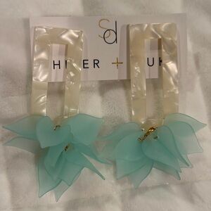 Elegant Cream and Aqua Floral Earrings custom boutiques only.